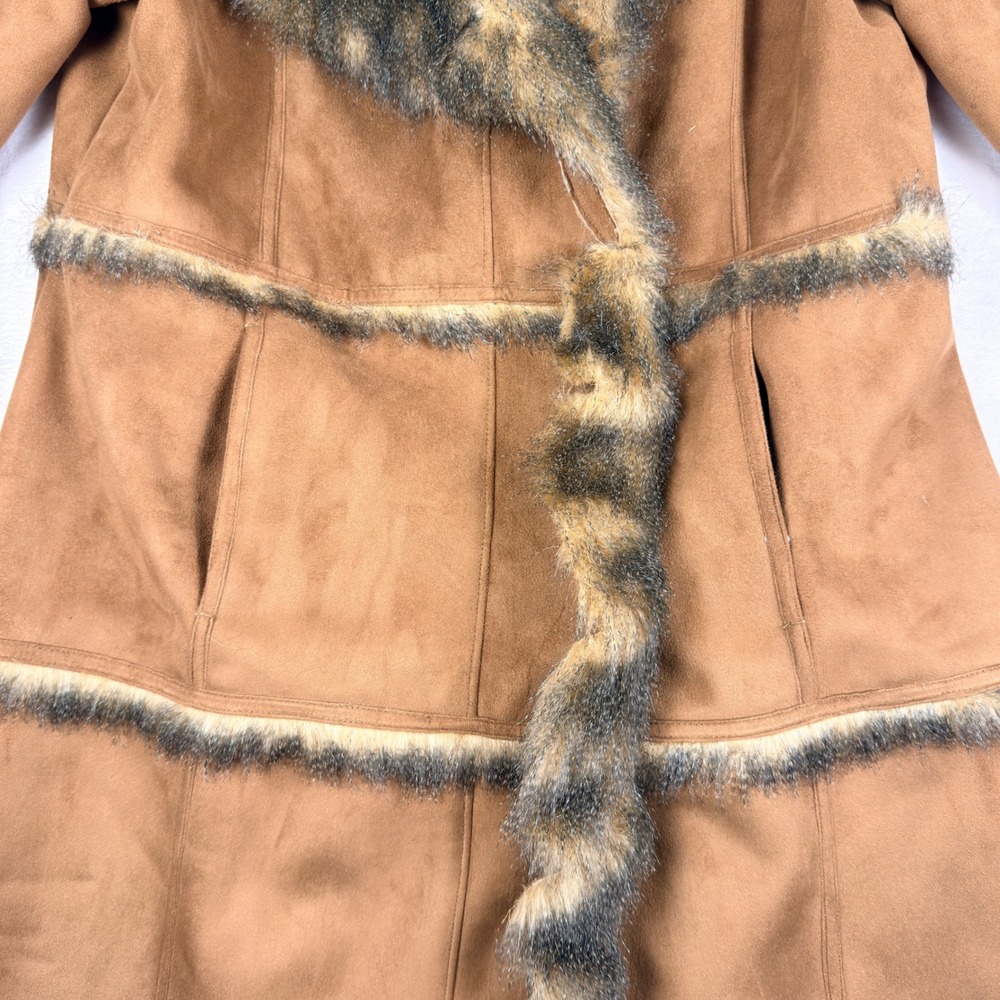 Vintage Penny Lane Afghan Faux Suede‎ Fur Trim Long Coat Womens Large Brown - Picture 5 of 11